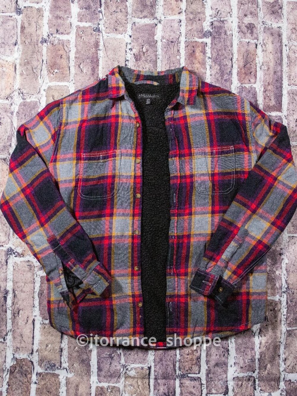 M ~ Aeropostale Plaid Flannel Shirt BUTTON Jacket Sherpa Fleece Lined Workwear